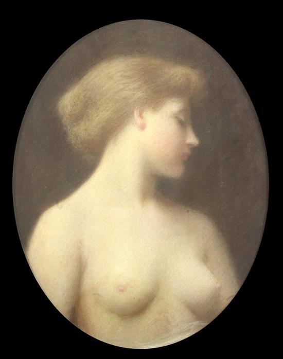 Late 19th century English School Portrait of a nude woman, oval, 16.5 x 13in.